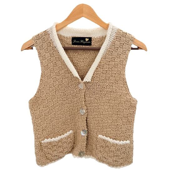 Joan Hayman Jackets & Blazers - Vintage Joan Hayman Hand Knitted Sweater Vest Cottagecore Heart Buttons Small